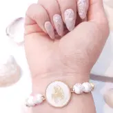 ست دستبند و گوشواره ماه تولد و آویزی استیل و مروارید سفید و طلایی اکسسوری زیورآلات زنانه