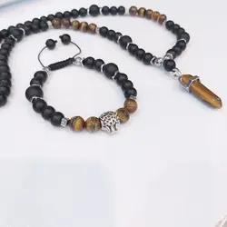 ست مردانه سنگ چشم ببر و اونیکس مشکی اکسسوری دستساز پسرانه