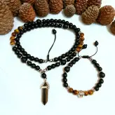 ست مردانه سنگ چشم ببر و اونیکس مشکی اکسسوری دستساز پسرانه