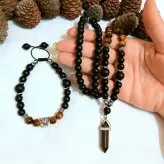 ست مردانه سنگ چشم ببر و اونیکس مشکی اکسسوری دستساز پسرانه