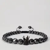 دستبند تمام حدید با تاج سوارسکی دودی اکسسوری دست ساز رنگ ثابت مردانه