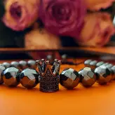 دستبند تمام حدید با تاج سوارسکی دودی اکسسوری دست ساز رنگ ثابت مردانه