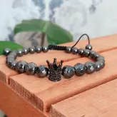 دستبند تمام حدید با تاج سوارسکی دودی اکسسوری دست ساز رنگ ثابت مردانه