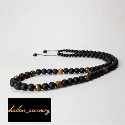 گردنبند سنگ اونیکس و چشم ببر با گوی سوارسکی زیورآلات دستساز رنگ ثابت زنانه مردان