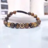 دستبند سنگ چشم ببر و گوی سوارسکی و حدید طلایی رنگ ثابت مردانه اکسسوری اسپرت پسرانه