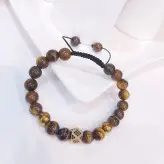 دستبند سنگ چشم ببر و گوی سوارسکی و حدید طلایی رنگ ثابت مردانه اکسسوری اسپرت پسرانه