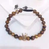 دستبند سنگ چشم ببر و گوی سوارسکی و حدید طلایی رنگ ثابت مردانه اکسسوری اسپرت پسرانه