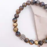 دستبند سنگ چشم ببر و گوی سوارسکی و حدید طلایی رنگ ثابت مردانه اکسسوری اسپرت پسرانه