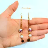 گوشواره آویزی استیل طلایی و مروارید سفید اکسسوری زیورآلات زنانه دخترانه اسپرت