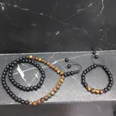 ست گردنبند و دستبند اونیکس و سنگ چشم ببر مردانه اکسسوری اسپرت پسرانه