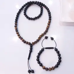 ست گردنبند و دستبند اونیکس و سنگ چشم ببر مردانه اکسسوری اسپرت پسرانه