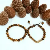 دستبند ست مردانه سنگ چشم ببر و حدید طلایی اکسسوری پسرانه اسپرت