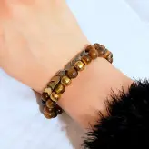 دستبند ست مردانه سنگ چشم ببر و حدید طلایی اکسسوری پسرانه اسپرت