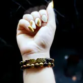 دستبند ست مردانه سنگ چشم ببر و حدید طلایی اکسسوری پسرانه اسپرت