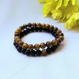 ست دستبند مردانه سنگ چشم ببر و اونیکس مشکی مات اکسسوری دستساز پسرانه