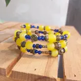 دستبند زنانه فنری سه دور عقیق و کریستال اکسسوری دستساز دخترانه