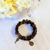 دستبند فنری سه دور سنگ چشم ببر و لاوا و اونیکس اکسسوری دستساز دخترانه