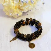 دستبند فنری سه دور سنگ چشم ببر و لاوا و اونیکس اکسسوری دستساز دخترانه