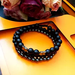 ست دستبند سه تیکه اونیکس و حدید اکسسوری مردانه دستساز رنگ ثابت