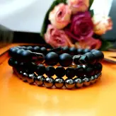 ست دستبند سه تیکه اونیکس و حدید اکسسوری مردانه دستساز رنگ ثابت