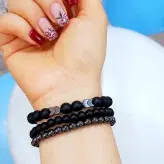 ست دستبند سه تیکه اونیکس و حدید اکسسوری مردانه دستساز رنگ ثابت