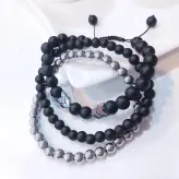 ست دستبند سه تیکه اونیکس و حدید اکسسوری مردانه دستساز رنگ ثابت