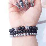 ست دستبند سه تیکه اونیکس و حدید اکسسوری مردانه دستساز رنگ ثابت