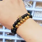 ست دستبند مردانه اونیکس و حدید و تاج سوارسکی اکسسوری دستساز رنگ ثابت