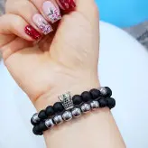 ست دستبند مردانه اونیکس و حدید و تاج سوارسکی اکسسوری دستساز رنگ ثابت