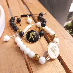 ست دستبند ماه تولد دختر و پسر و زنانه و مردانه اونیکس مشکی و سفید اسپرت حدید طلایی اکسسوری زیورآلات