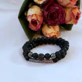 ست دستبند سنگ کشی اونیکس و گوی سوارسکی نگین دار دودی اکسسوری مردانه رنگ ثابت