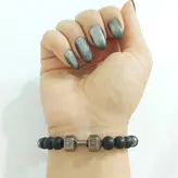 دستبند دمبل مردانه با سنگ اونیکس و حدید اکسسوری دستساز رنگ ثابت