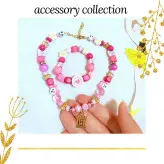ست گردنبند و دستبند دخترانه صورتی اکسسوری دستساز