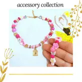 ست گردنبند و دستبند دخترانه صورتی اکسسوری دستساز