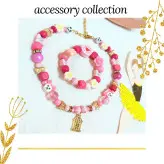 ست گردنبند و دستبند دخترانه صورتی اکسسوری دستساز