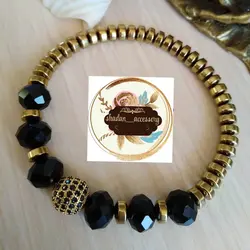 دستبند حدید و کریستال و گوی سوارسکی نگین دار اکسسوری دستساز رنگ ثابت زنانه