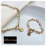 ست گردنبند و دستبند زنانه زنجیر باگتی و سکه الیزابت زیورآلات دستساز رنگ ثابت