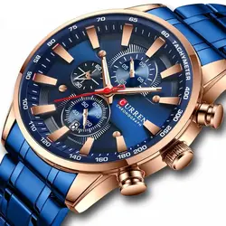 ساعت مچی مردانه کارن 8351 آبی-رزگلد (کورن CURREN) پسرانه زنانه دخترانه هوشمند اسپرت دیجیتال سه موتوره