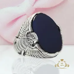 انگشتر مردانه عقیق سیاه با رکاب طرح عقاب