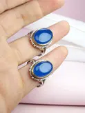 انگشتر مردانه عقیق آبی با رکاب نقره و تاج برنجی