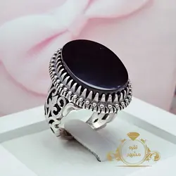 انگشتر عقیق سیاه مردانه طرح شمشیر