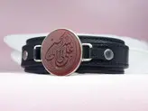 دستبند عقیق سرخ علی ولی الله بند چرمی