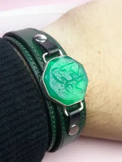 دستبند مردانه چرم یا علی مدد هشت ضلعی