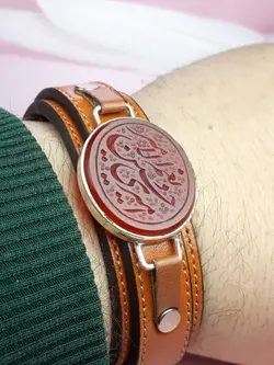 دستبند عقیق سرخ امیری حسین و نعم الامیر بند چرمی