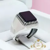 انگشتر عقیق سیاه چهار گوش مردانه نقره