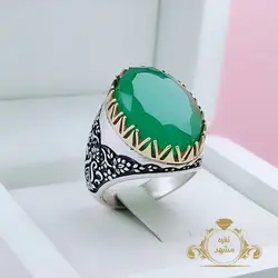 انگشتر عقیق سبز تراش جواهر مردانه