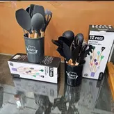 ست کفگیر ملاقه سیلیکونی استند دار 12 پارچه