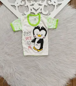 بلوزآستین کوتاه نوزادی طرح پنگوئن سایز ۱ تا ۳