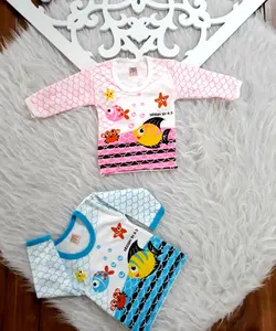 لباس تیکه ای نوزادی،بلوزآستین بلند سایز ۱ تا ۳ طرح ماهی