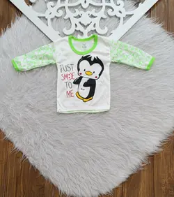 بلوزآستین بلند نوزادی اسپرت سایز 1 تا 3 طرح پنگوئن اسپرت دختر و پسر